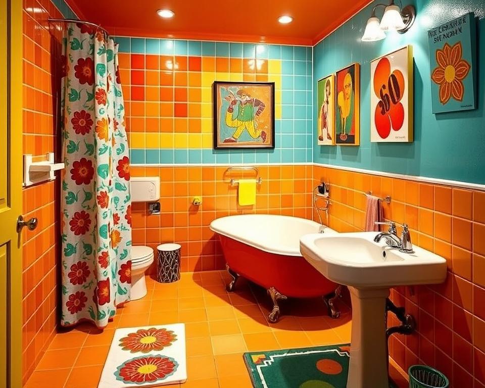 colorful 60s bathroom decor